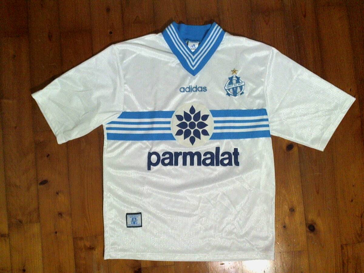 難有★イングランド製☆アディダス★マルセイユ☆Olympique de Marseille1996-97HOME JERSEY☆ドライTシャツ Vネック半袖T ユニフォーム M_画像1