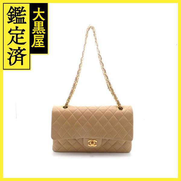 CHANEL シャネル マトラッセWフラップチェーンショルダー ショルダーバッグ マトラッセ ベージュ ゴールド金具 ラムスキン【434】