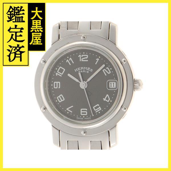 HERMES エルメス 腕時計 クリッパー CL4.210 グレ―文字盤 ステンレススチール クォーツ【472】SJ