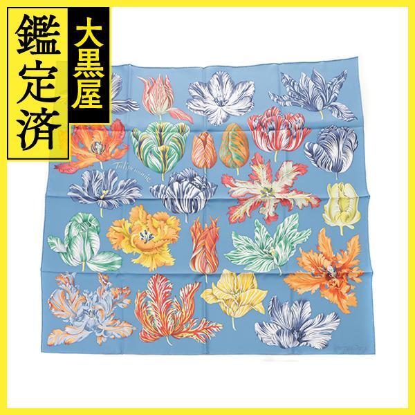 エルメス　カレ90　TULIPOMANIE　ブルーコバルト/オレンジ/マルチカラー　H003964S 11　2143000654977　【432】_画像1