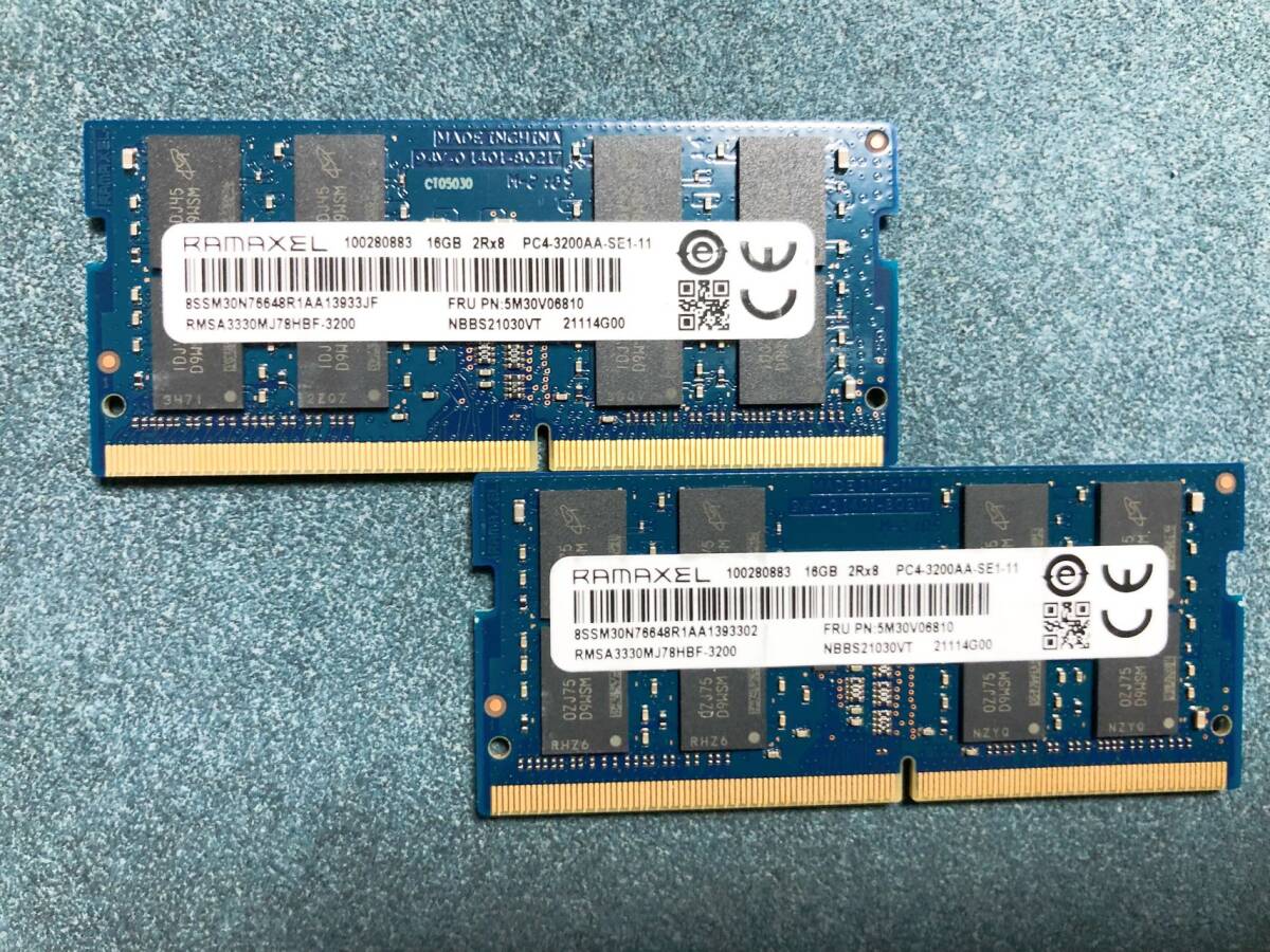 RAMAXEL PC4 3200 DDR4 SO-DIMM 16GB 2枚セット 計32GB 動作品_画像1