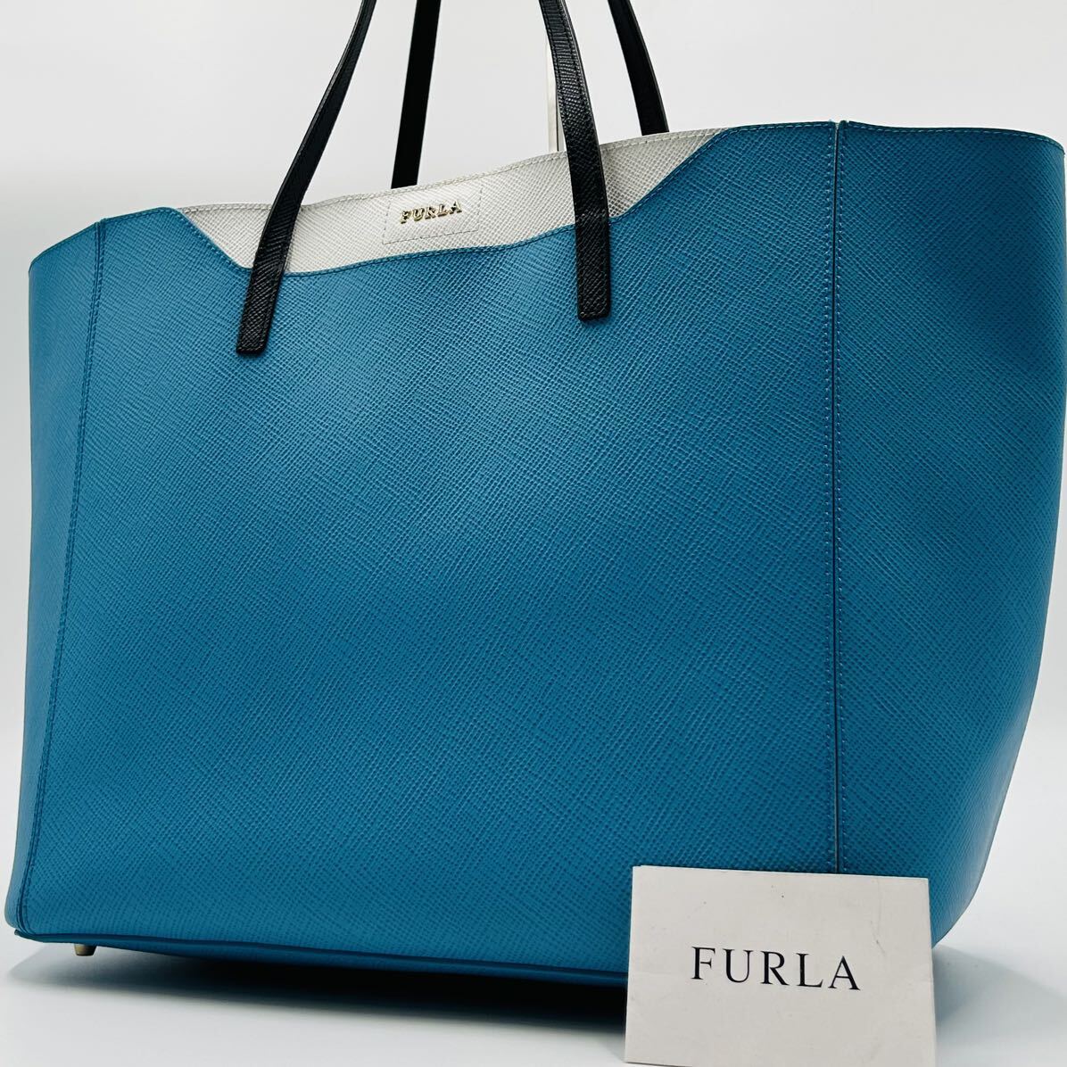 1円 〜【未使用級】入手困難品 フルラ FURLA トートバッグ ビジネスバッグ ブリーフケース A4 2way ブルー レザー メンズ レディース_画像1