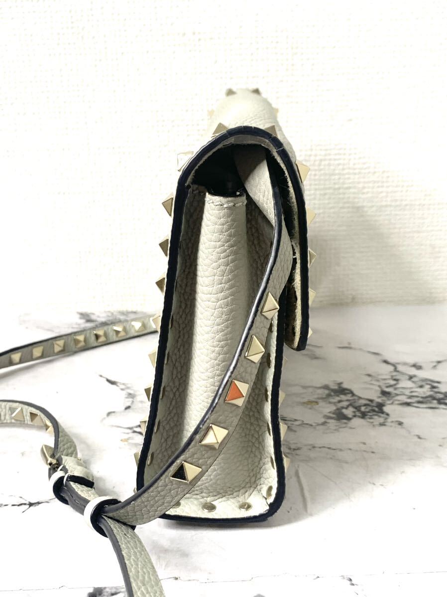VALENTINO/ Valentino lock studs bag galava-ni leather shoulder bag gray Valentino diagonal .. bag 