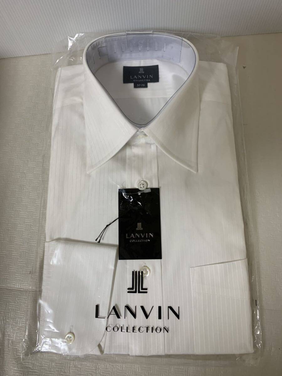 説明文必読 タグ付き LANVIN Collection ランバン ワイシャツ/37-78/ストライプ柄/綿100%/ホワイト系/日本製/梱包材小傷削れ汚れ等_画像1