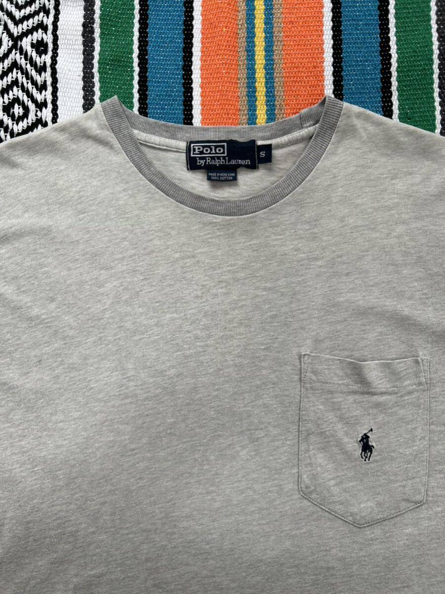 送料無料 ポロ ラルフローレン Tシャツ 半袖 メンズ Sサイズ ポケット付 グレー 灰色 綿 コットン カットソー 定番 Polo Ralph Lauren RRL