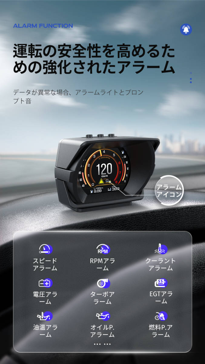 日本語版 A450-OMG HUD ヘッドアップディスプレイOBD、GPS、傾斜計、加速テスト、ブレーキテスト、車両データの監視、ECUデータを読み取り_画像3