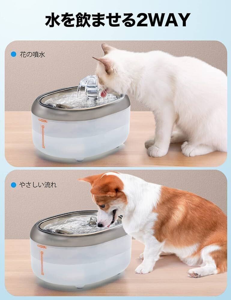 ペット自動給水器 猫 犬 水飲み器 ペット給水器 2L大容量 2WAY給水 透明タンク 3重ろ過フィルター付き 自動補水 日本語説明書 ホワイトの画像3