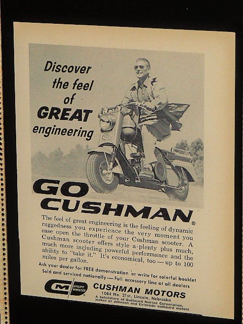 1960年 U.S.A. '60s ビンテージ 洋書雑誌広告 額装品 Cushman Scooter クッシュマン スクーター ( 2L判サイズ )_画像2