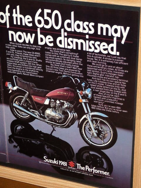 1981年 USA 80s 洋書雑誌広告 額装品 Suzuki GS650 スズキ (A3size) / 検索用 GS650L GS650G GS650E 店舗 看板 ガレージ ディスプレイ AD_画像3