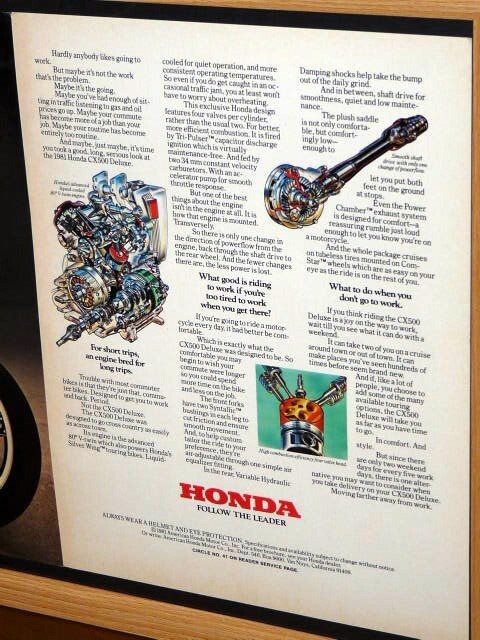 1981年 USA 80s 洋書雑誌広告 額装品 Honda CX500 Deluxe ホンダ (A3size) / 検索用 GL500 GL400 店舗 看板 ガレージ ディスプレイ AD AHM_画像3