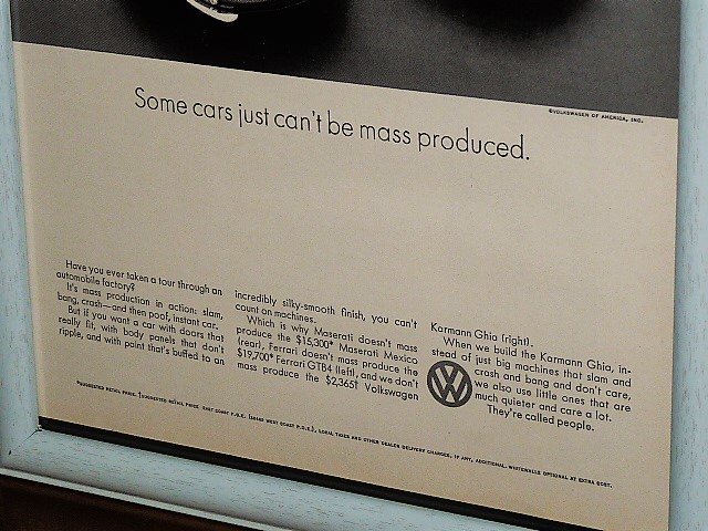 1969年 U.S.A. '60s 洋書雑誌広告 額装品 VW Karmann Ghia カルマンギア // 検索用 Maserati Mexico, Ferrari GTB4 ( A4サイズ ) _画像3
