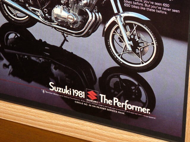 1981年 USA 80s 洋書雑誌広告 額装品 Suzuki GS650 スズキ (A3size) / 検索用 GS650L GS650G GS650E 店舗 看板 ガレージ ディスプレイ AD_画像7