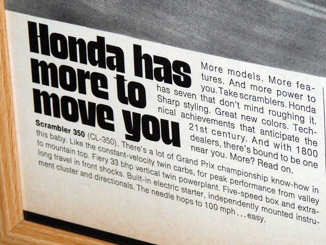 1969年 USA 60s 洋書雑誌広告 額装品 Honda CL350 ホンダ (A3size) / 検索用 CL450 CL175 CL90 店舗 看板 ガレージ ディスプレイ AD AHM_画像4
