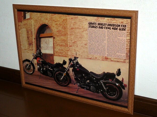 1980年 USA 洋書雑誌記事 額装品 Harley Davidson FXB Sturgis + FXWG Wide Glide (A3size) / 検索用 店舗 看板 ガレージ ディスプレイ AD_画像1