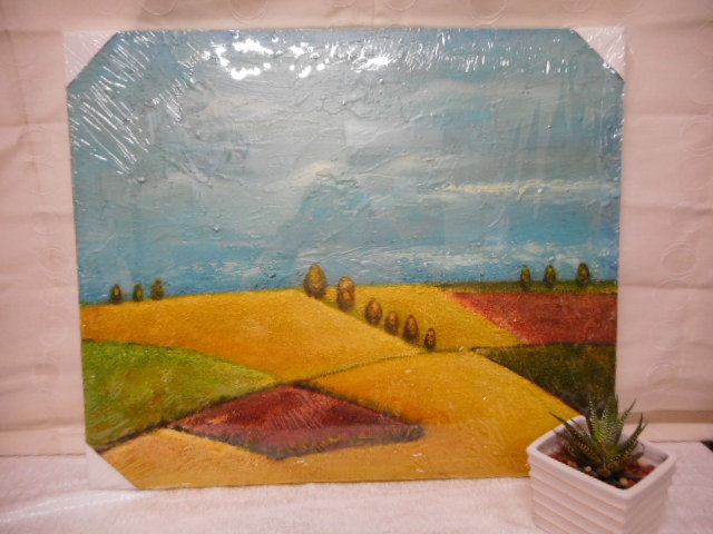  pastel color oil painting pop landscape painting rice field . scenery wrapping unopened interior stock goods 
