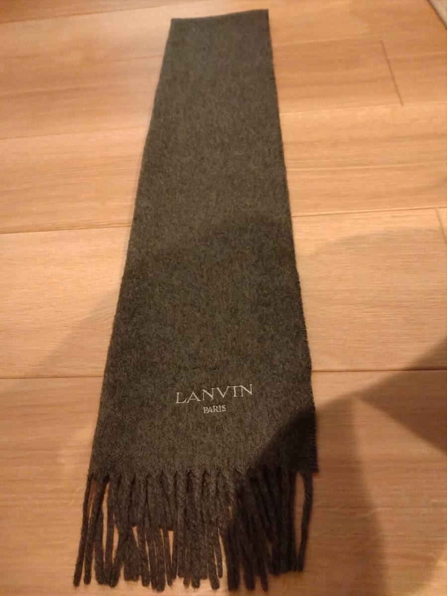 ◆美品 LANVIN カシミヤ100% マフラー グレー_画像1