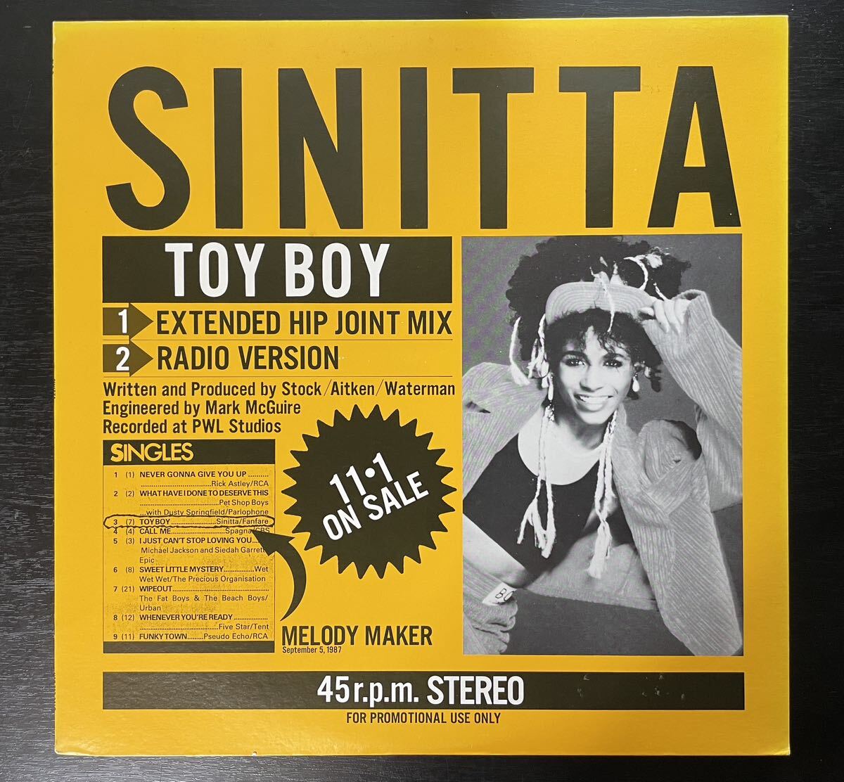 SINITTA / TOY BOY 国内プロモ盤新品12インチの画像1