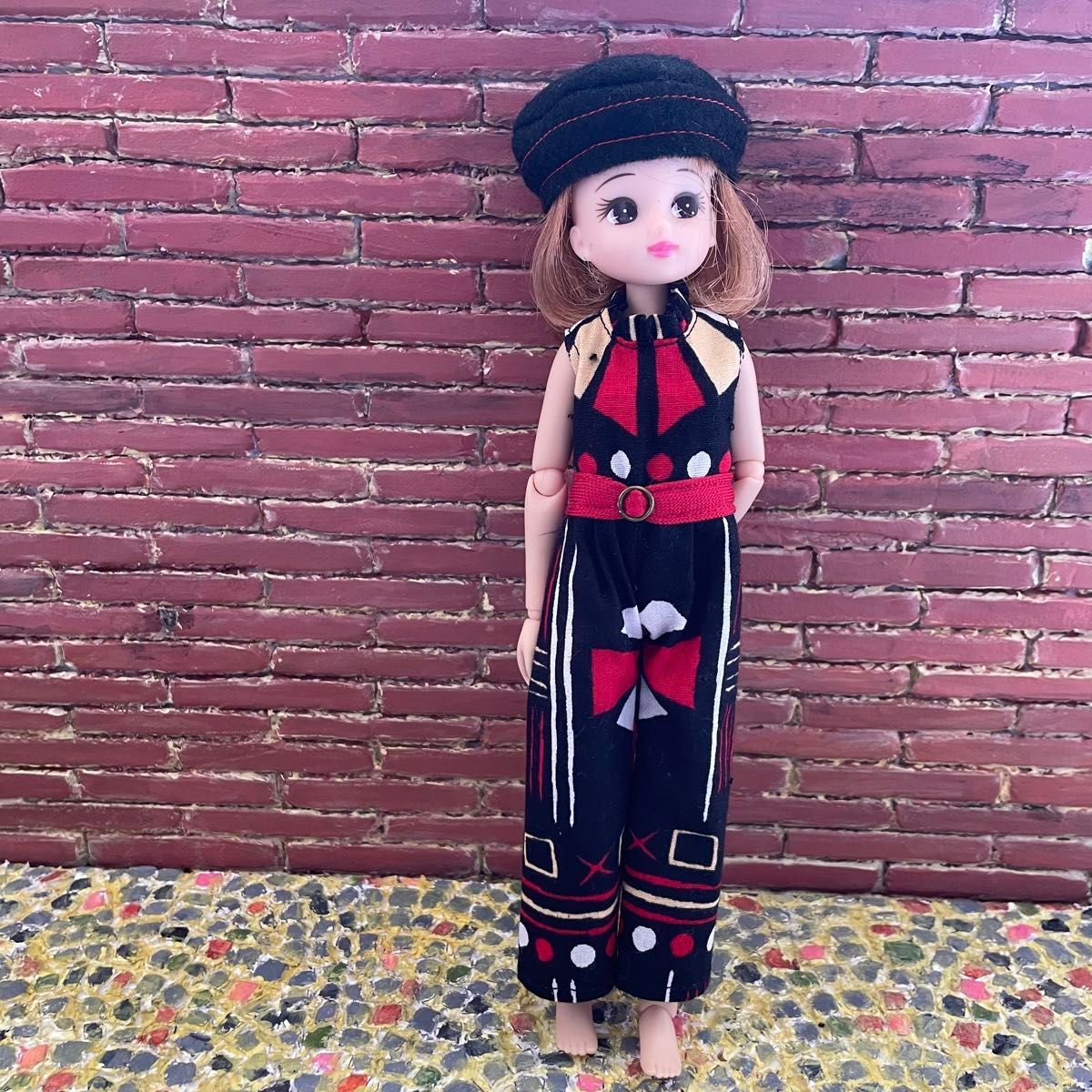 L2405 リカちゃん ブライス　ハンドメイド  服　アフリカファブリック　オールインワン　カーディガン