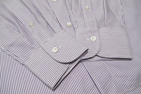 B0251:タグ付き 未使用品 Maker's Shirt 鎌倉 SLIM FIT シャツ 長袖シャツ 紫 ストライプシャツ 15 1/2 34 1/3 メンズ ビジネスシャツ:5の画像5