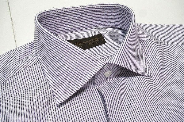 B0251:タグ付き 未使用品 Maker's Shirt 鎌倉 SLIM FIT シャツ 長袖シャツ 紫 ストライプシャツ 15 1/2 34 1/3 メンズ ビジネスシャツ:5の画像3