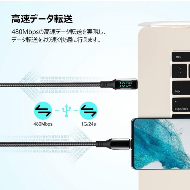 【未使用】MINSLIS DC01 USB Type C ケーブル 100W/5A PD対応 Type-C to Type-C 急速充電 出力スクリーン表示 ナイロン編み 1.5m