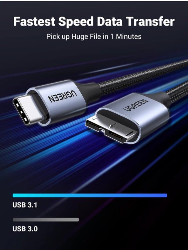 【未使用】UGREEN ★ USB C to Micro Bケーブル USB 3.1 10Gbps高速データ転送 外付けhddケーブル マイクロB変換ケーブル 2m 送料込