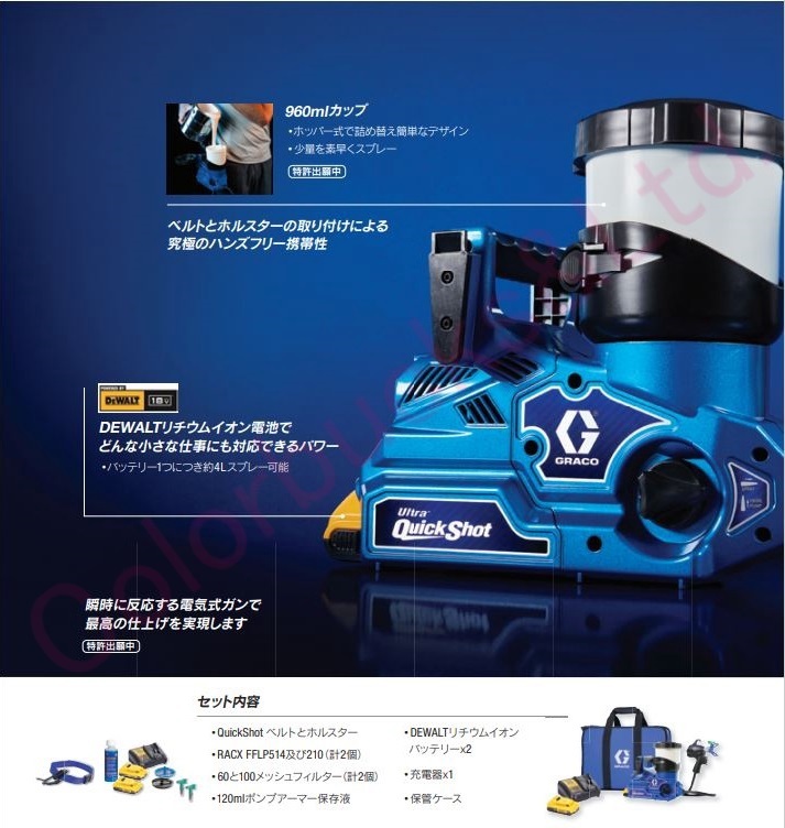 【在庫あり】【Graco】【ULTRA QUICKSHOT】【標準セット】グラコ ウルトラクイックショット バッテリー式コードレススプレーガン_画像3