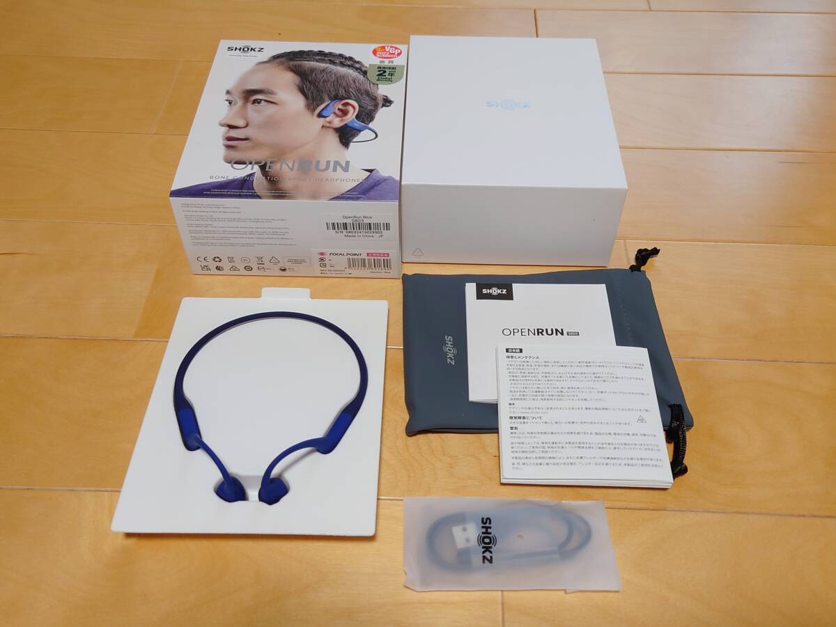 SHOKZ OpenRun ブルー 骨伝導イヤホン 標準サイズ　動作確認のみのほぼ未使用　ショックス オープンラン Bluetooth