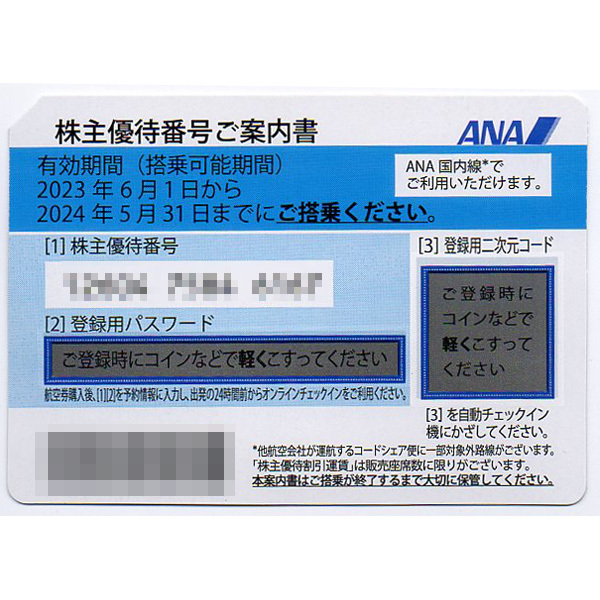 Билет ANA Акционеров по делам акционеров ⑤ 5 штук вступает в силу до посадки 31 мая 2024 года