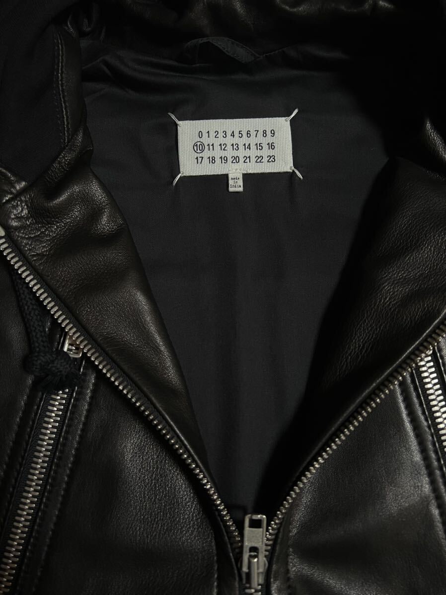 【稀極上】Maison Margiela Zip Hood Leather Parker メゾン マルジェラ 2019AW 八の字 レザー フード パーカー 44 ライダース ビンテージ_画像3