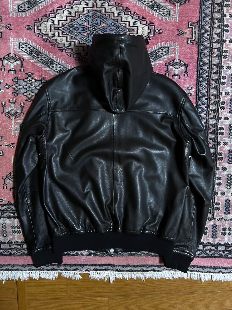 【稀極上】Maison Margiela Zip Hood Leather Parker メゾン マルジェラ 2019AW 八の字 レザー フード パーカー 44 ライダース ビンテージ_画像4