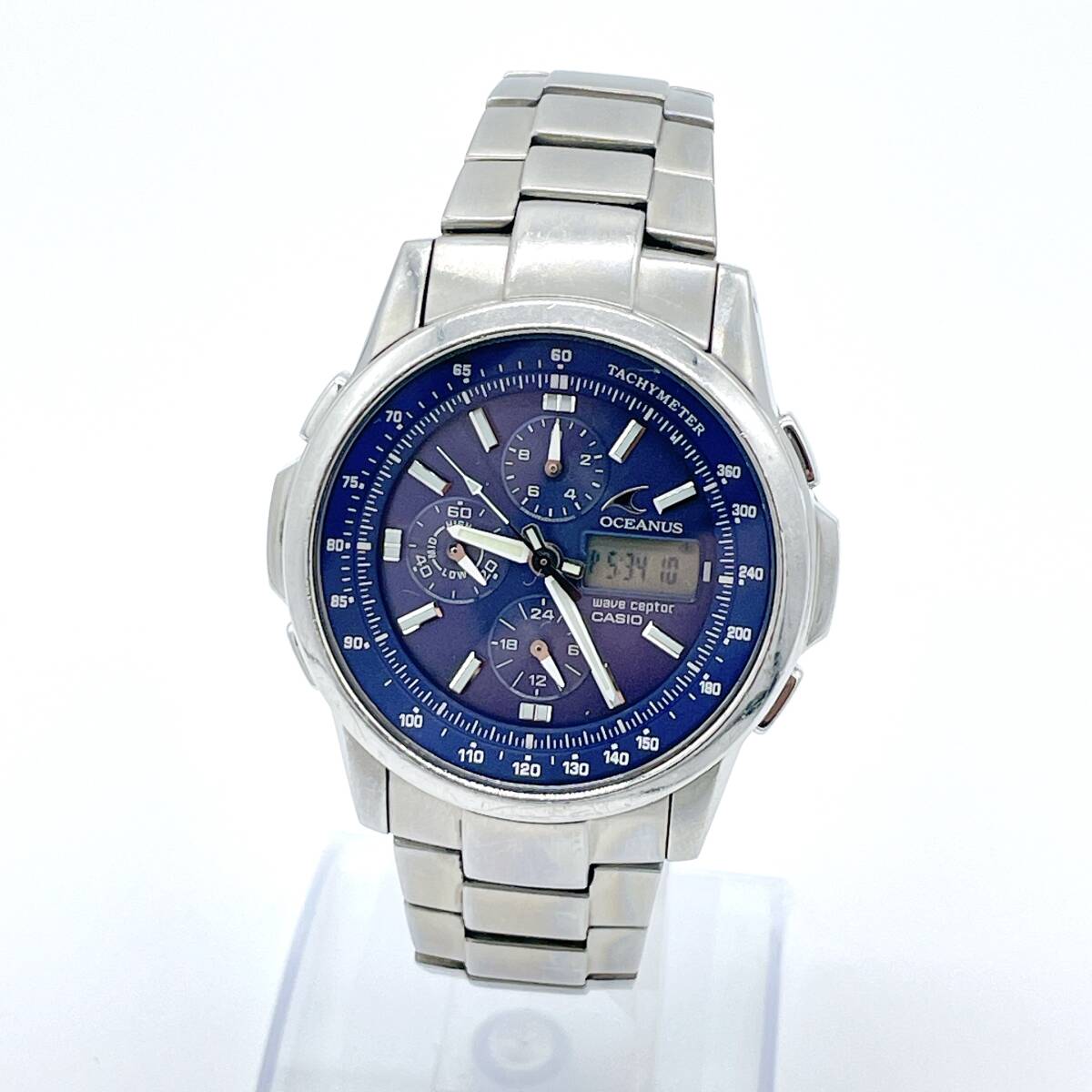 【1円スタート】稼働品 CASIO カシオ OCEANUS オシアナス OCW-500TDJ 3731 デジアナ 電波ソーラー ラウンド シルバー メンズ腕時計_画像5