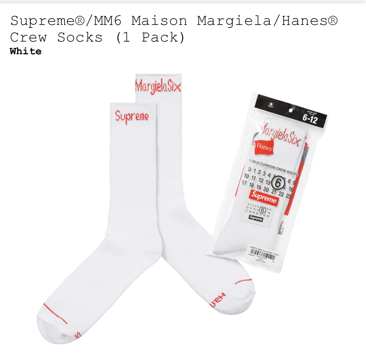 【新品正規】白 / 24ss supreme MM6 Maison Margiela Hanes Crew Socks (1 Pack) / シュプリーム マルジェラ ヘインズ　ソックス_画像1