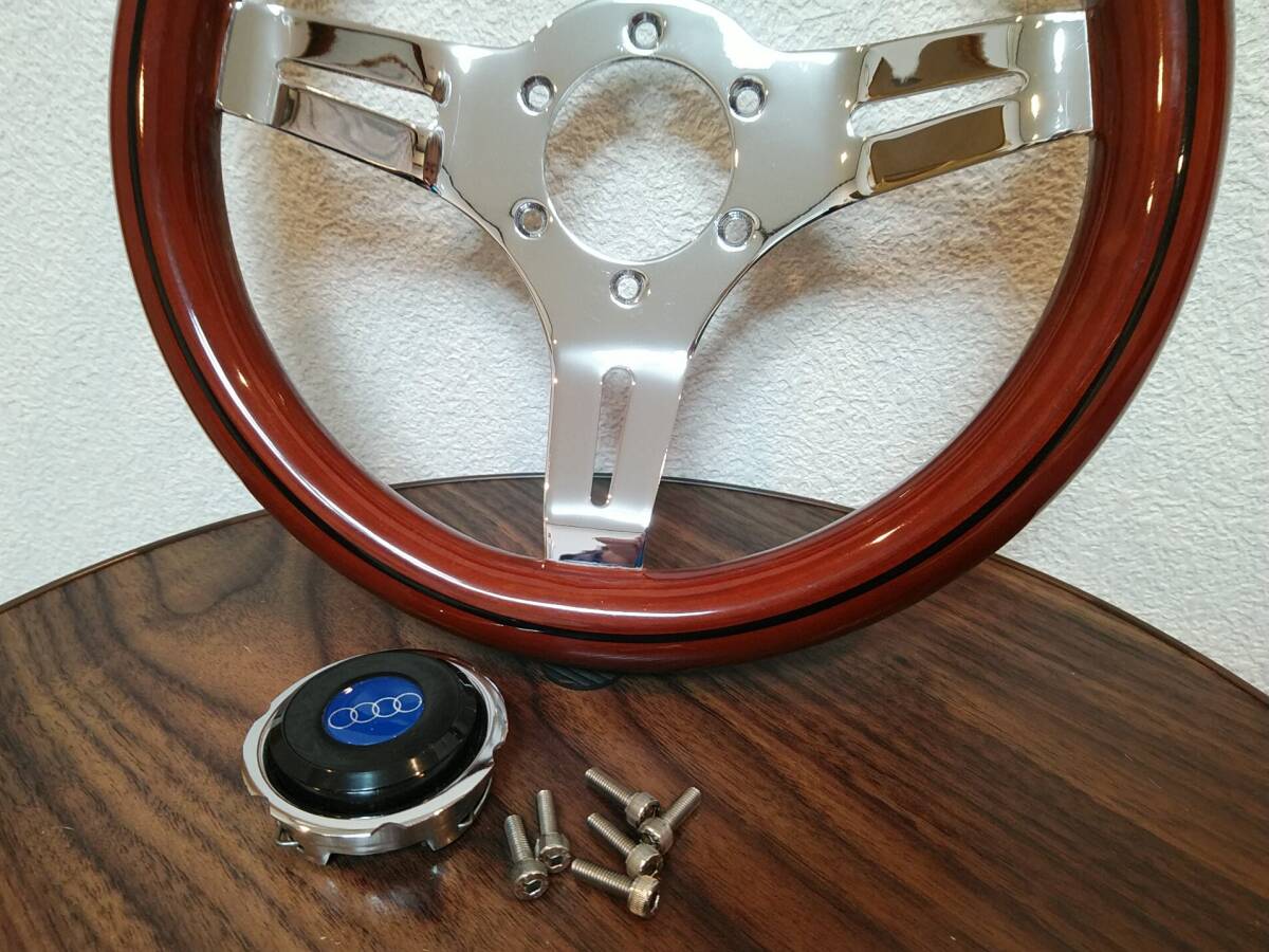 No-brand cheap! ultimate small diameter 29Φ!/bla Klein wood × chrome spoke /Audi regular horn button attaching! used cheap 1 jpy ~ selling out! free shipping!!