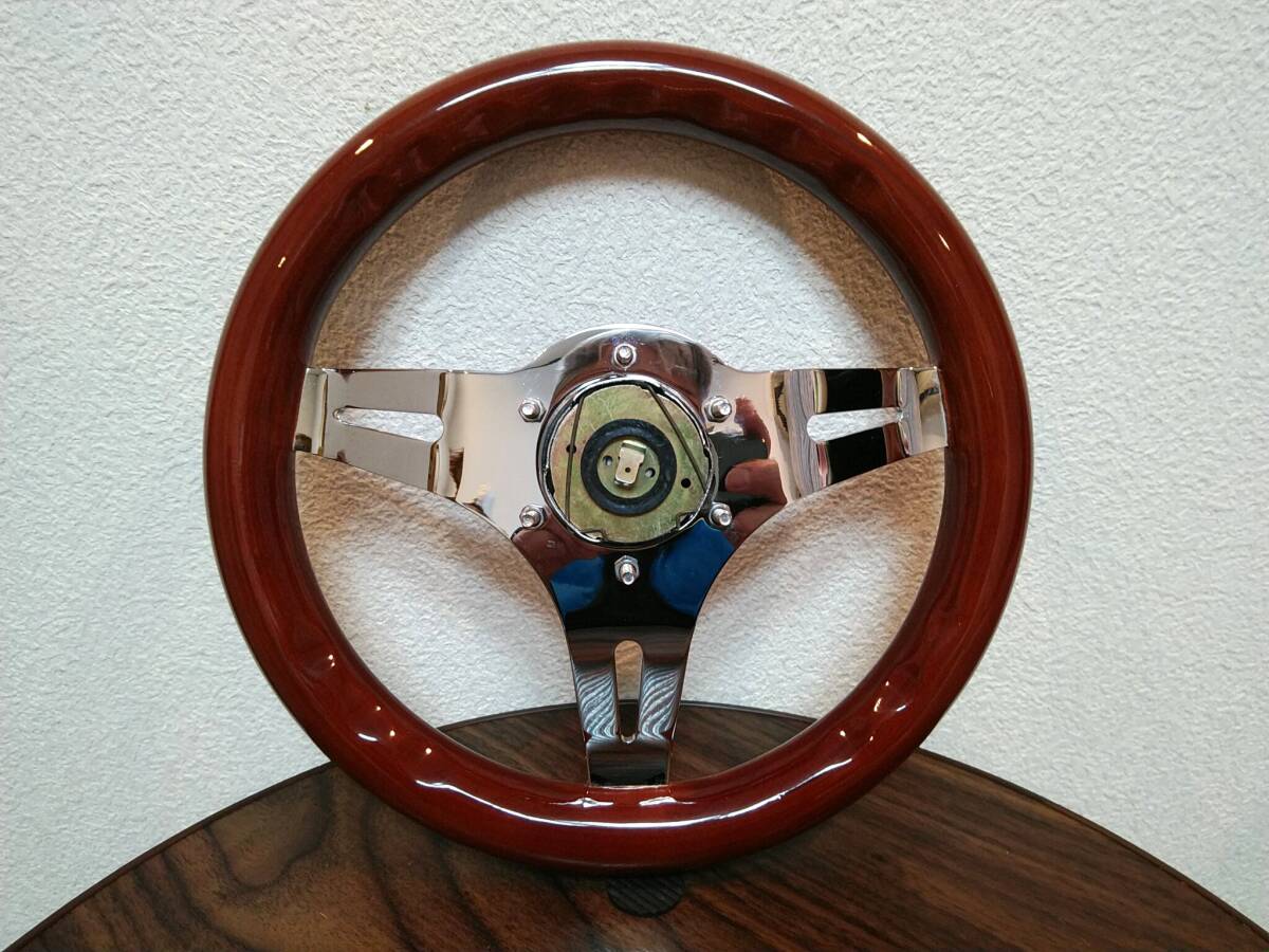  No-brand cheap! ultimate small diameter 29Φ!/bla Klein wood × chrome spoke /Audi regular horn button attaching! used cheap 1 jpy ~ selling out! free shipping!!