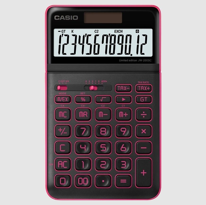 電卓　コンセプト　デザイン　CASIO　限定生産　ブラック&ネオンピンク　JW-200SC-L-NPK　個性的　プレゼント　ギフト
