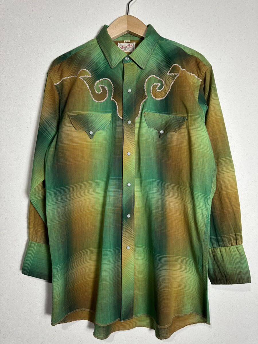 60's vintage TEM-TEX Western shirt ヴィンテージ テムテックス ウエスタンシャツ 古着 シャドーチェック _画像1