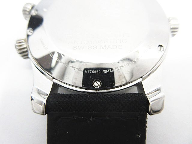 HAMILTON ハミルトン H77505433/H775050 UTC/GMT カーキ ネイビー 自動巻き デイト 黒文字盤 SS メンズ 腕時計 稼働品 保管品の画像6