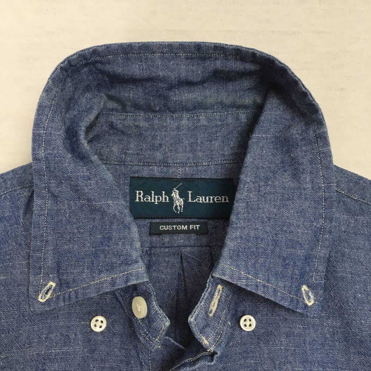 Polo Ralph Lauren ラルフローレン CUSTOM FIT シャンブレー ボタンダウンシャツ Sサイズ 170/92A 長袖_襟の山折り箇所に色落ちあり