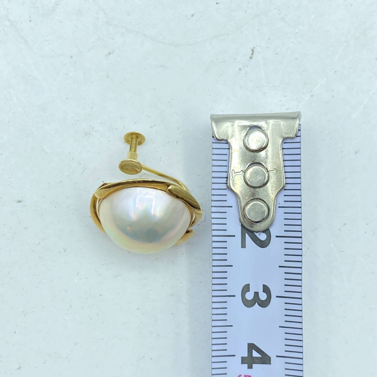 『Z13』K18刻印 マベパール イヤリング 約15ｍｍ 約8.3ｇ 真珠 ホワイトカラー ジュエリー アクセサリー 現状品の画像7