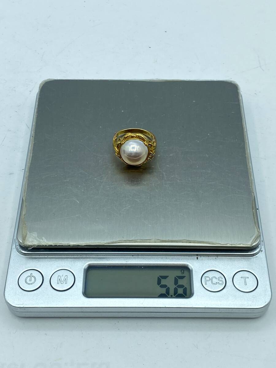 『I5』K18　マベパール　リング　指輪　パール　ダイヤ/0.06ct　約12.4ｍｍ　約5.6g　約11.5-12号　ジュエリー　現状品_画像10