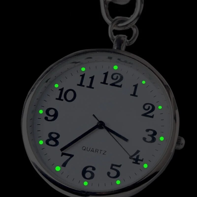 ナースウォッチ ホワイト シルバー 懐中時計 文字盤 カラビナ 蓄光 キーホルダーの画像4