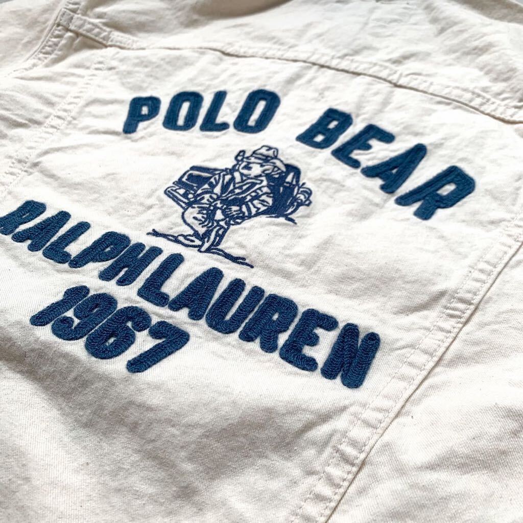 新品 ポロ カントリー POLO COUNTRY Ralph Lauren ラルフローレン ベア 刺繍 デニム トラッカー ジャケット XS メンズ 生成 送料無料_画像4