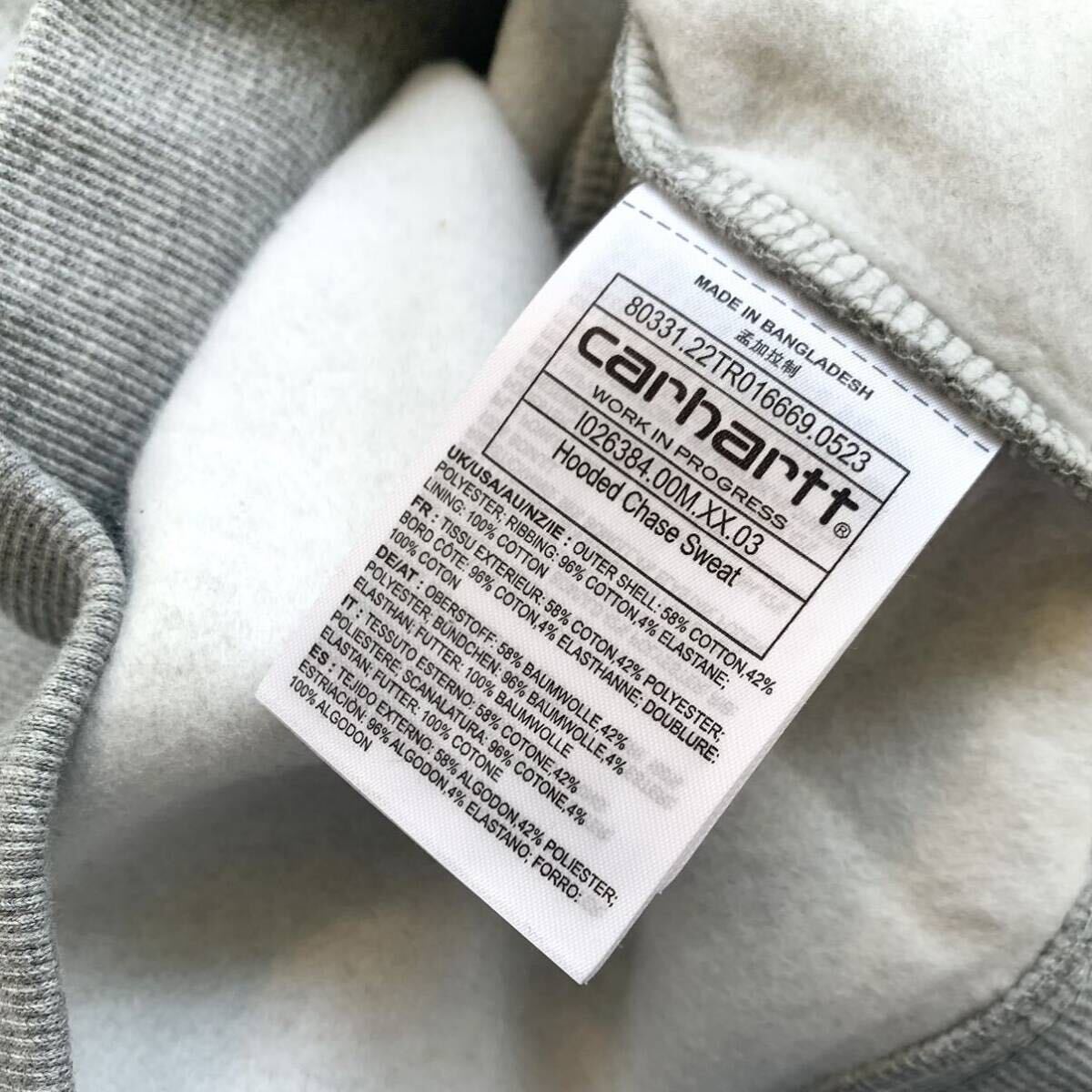 XXL 新品 カーハートCarhartt WIP 定番 Chase Sweat ロゴ 刺繍 フーデッド スウェット パーカー グレー メンズ Grey Heather 送料無料_画像5