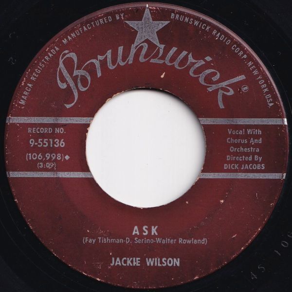 Jackie Wilson I'll Be Satisfied / Ask Brunswick US 9-55136 206091 R&B R&R レコード 7インチ 45_画像2