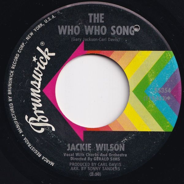 Jackie Wilson Since You Showed Me How To Be Happy / The Who Who Song Brunswick US 55354 206101 ソウル レコード 7インチ 45_画像2