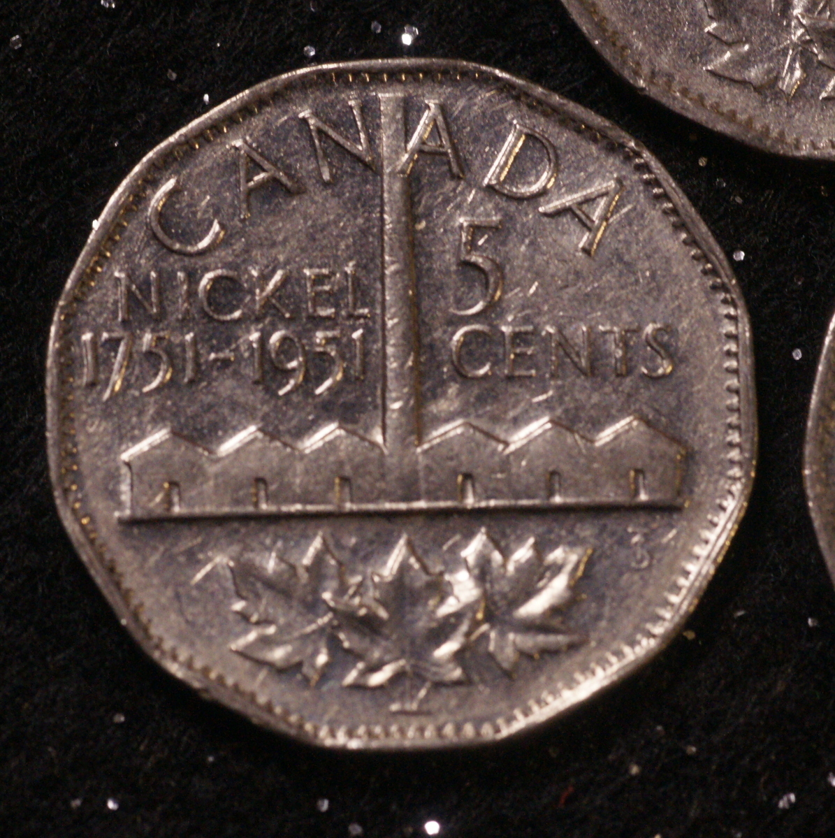 ★1951年 x10枚★カナダ,ニッケル発見200周年記念5セント硬貨 21.23mm_画像2