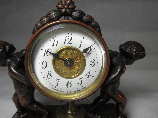 KI レトロ アンティーク 動作品 精工舎 天使持ち ゼンマイ テンプ式  置き時計の画像4