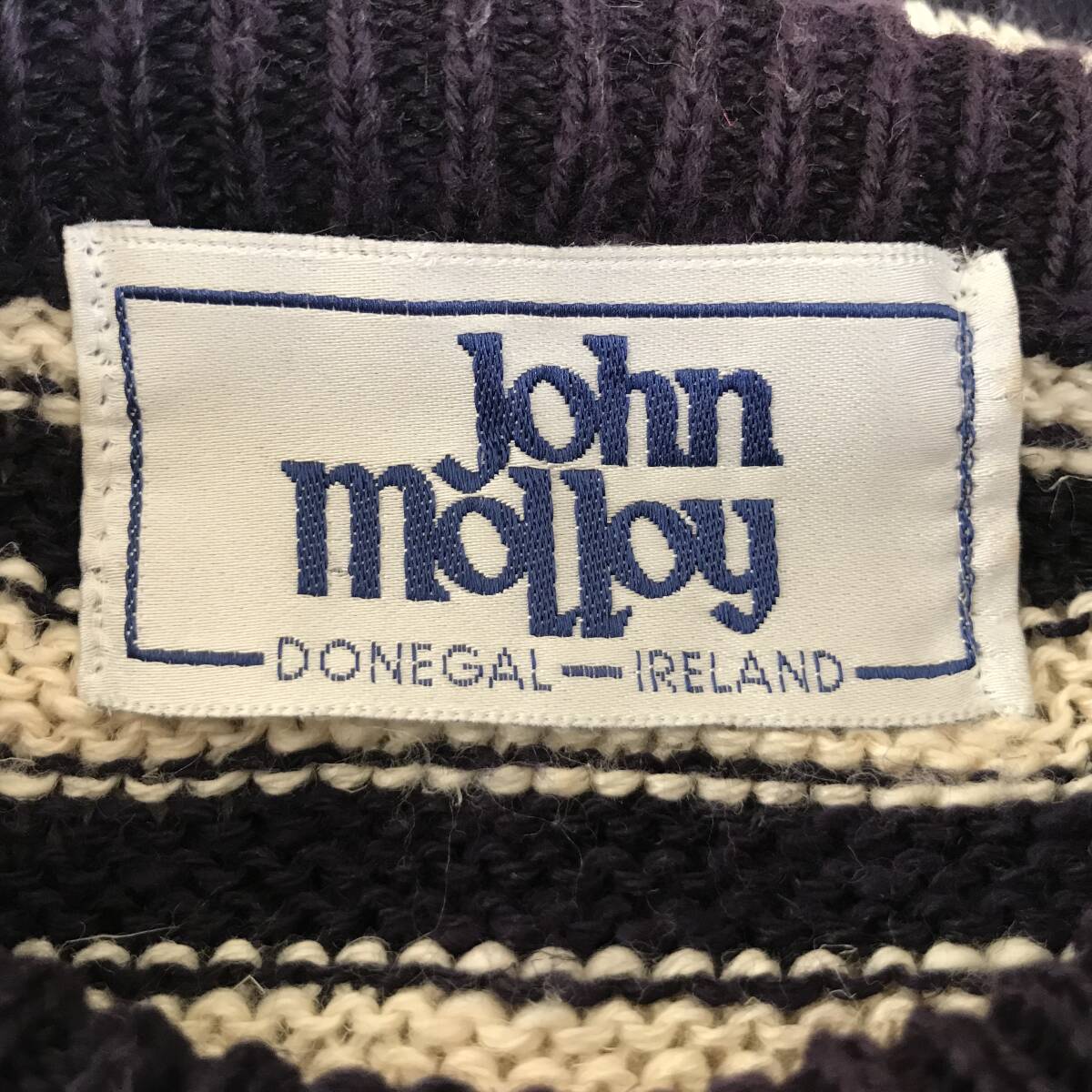 John Molloy ジョンモロイ アイルランド製 ボーダー柄 リネンニット/アランニットセーター 美品 size M/L_画像4
