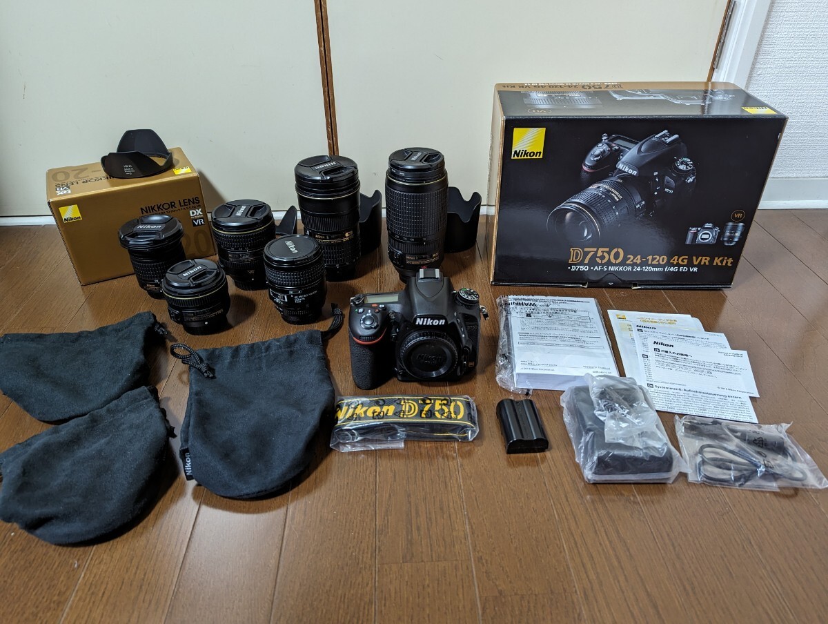 NIKON D750 ＋AF NIKKORレンズ6本 フルサイズ デジタル一眼レフカメラ中古レンズセット